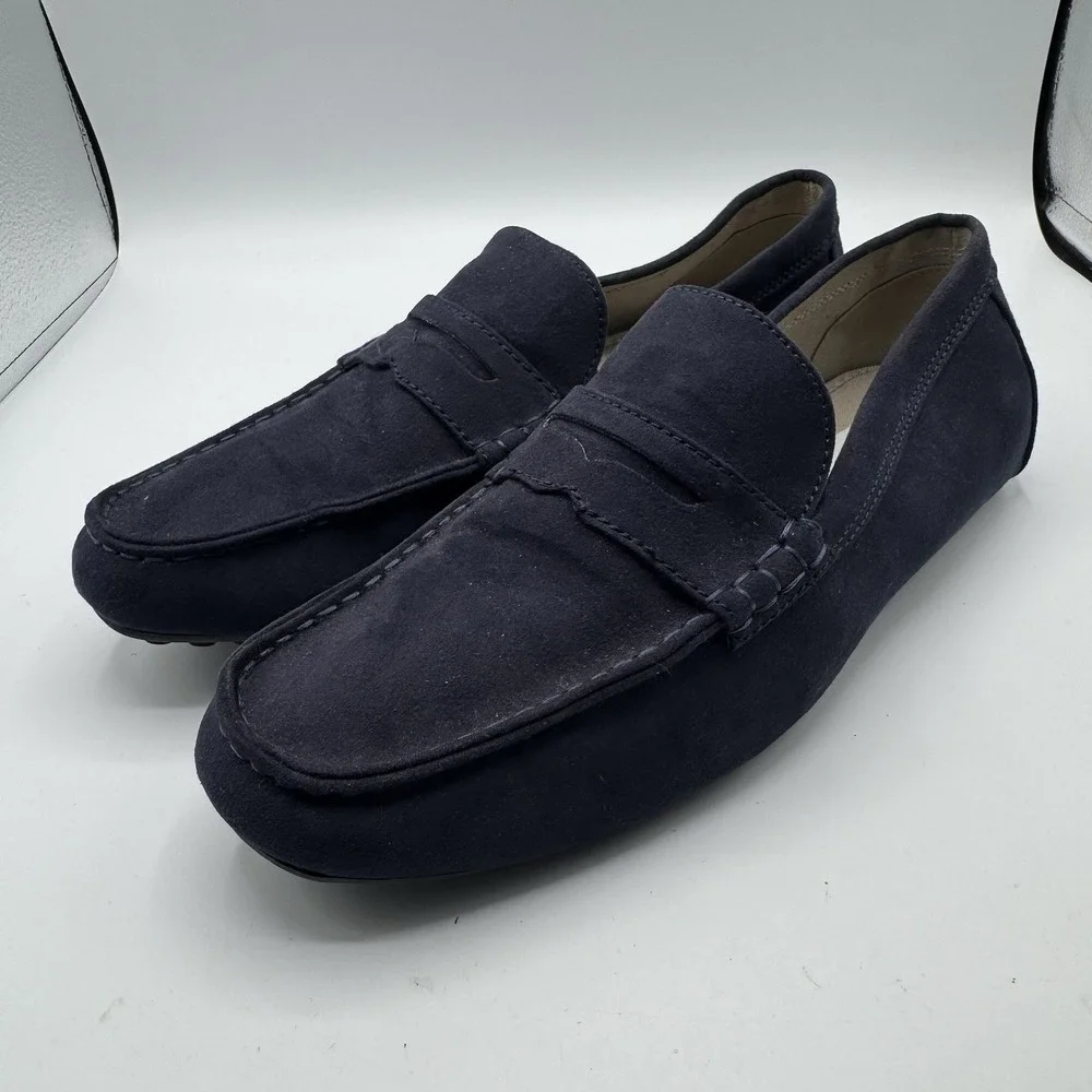 Zara Loafers Men US 10 UK 9 Navy Blue Suede Leather Penny Flats Slip On